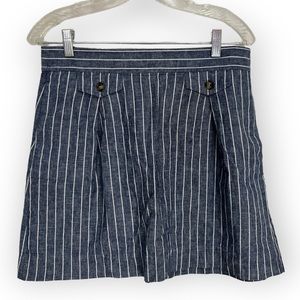 JCrew Mini Skirt Blue White Linen Cotton Pocket Chambray Striped Nautical Sz 6 S